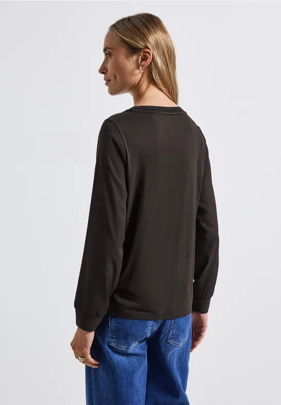 Materiaalmix chiffon shirt deep roast brown