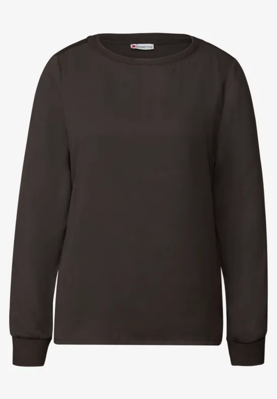 Materiaalmix chiffon shirt deep roast brown