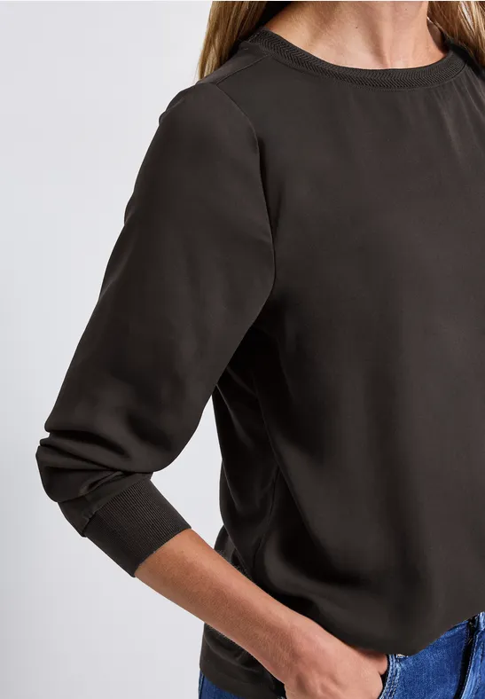 Materiaalmix chiffon shirt deep roast brown