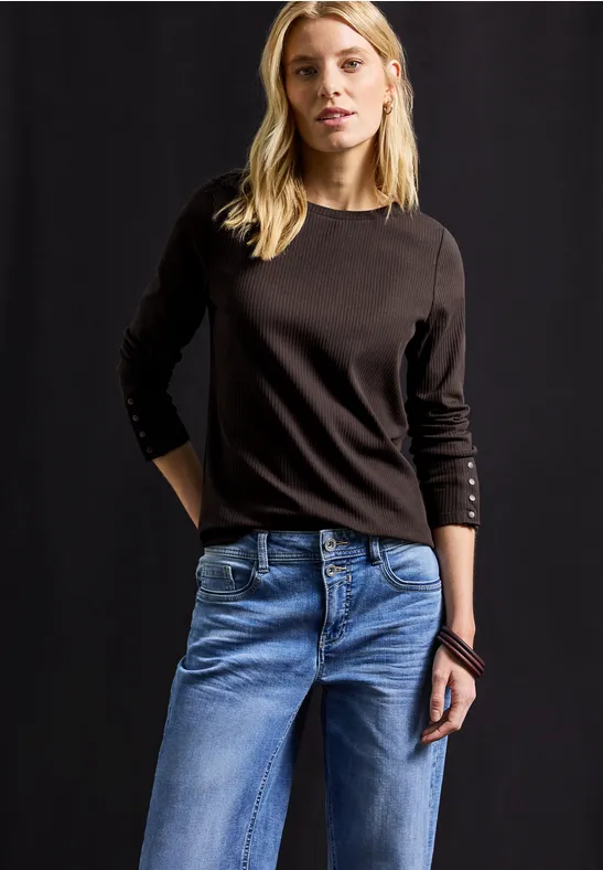 Shirt mit Rippstruktur deep roast brown