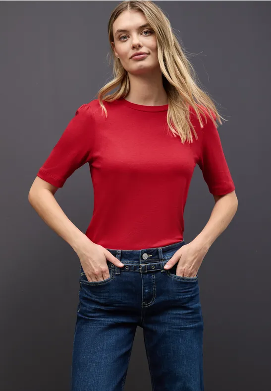 Basic Shirt met rimpels racing red