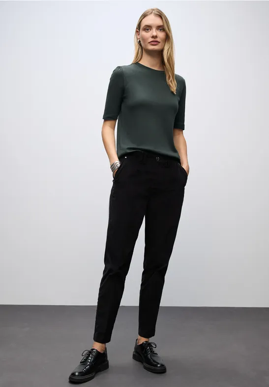 Basic Shirt met rimpels evernight green