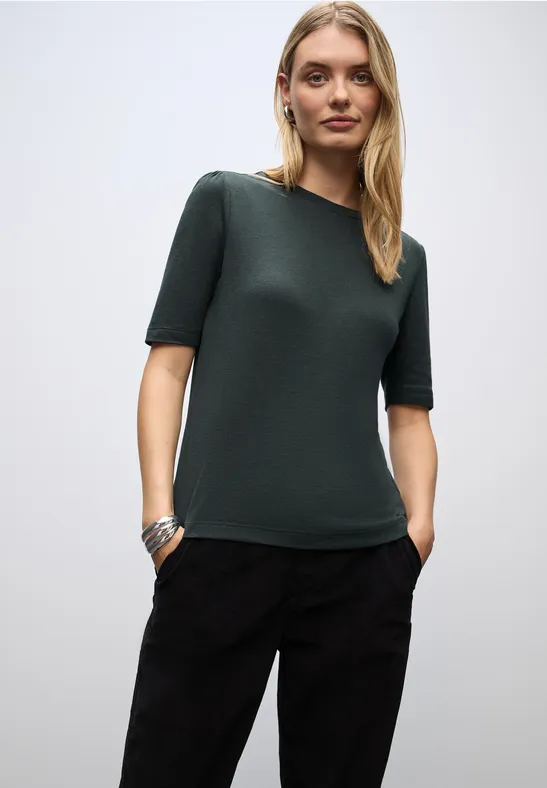 Basic Shirt met rimpels evernight green