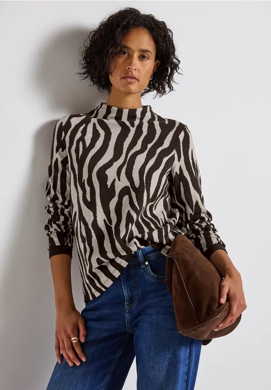 Shirt met zebraprint deep roast brown