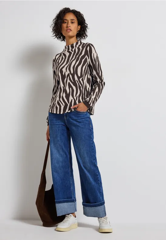 Shirt met zebraprint deep roast brown