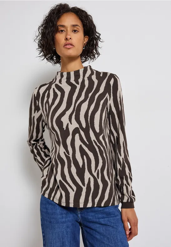 Shirt met zebraprint deep roast brown