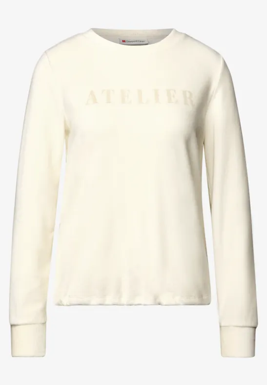 T-shirt en velours côtelé fin avec wording soft beige