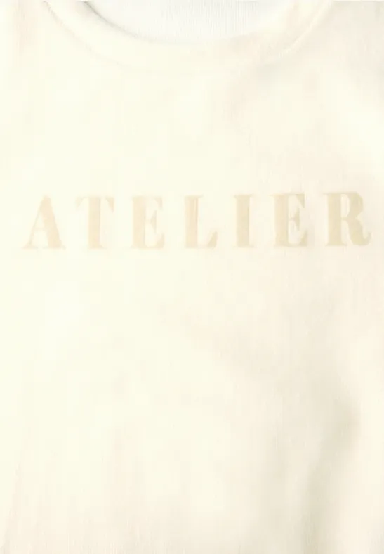 T-shirt en velours côtelé fin avec wording soft beige