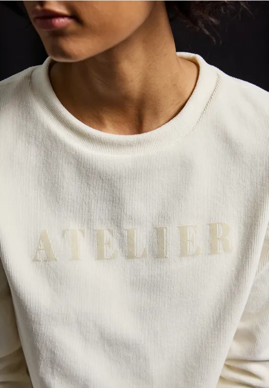 T-shirt en velours côtelé fin avec wording soft beige