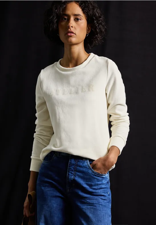 T-shirt en velours côtelé fin avec wording soft beige