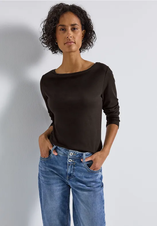 Basic shirt met lange mouwen deep roast brown