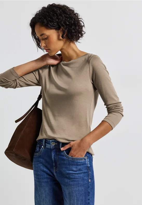 Basic shirt met lange mouwen bark brown