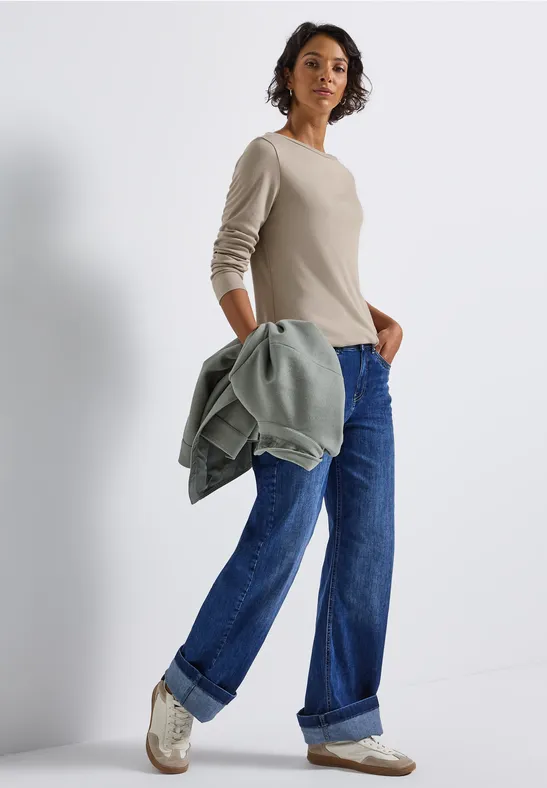Basic Langarmshirt morning beige