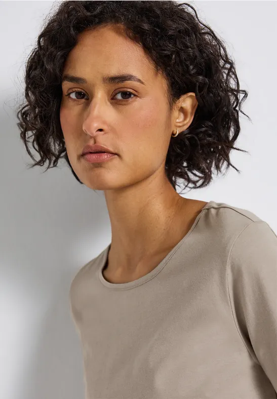 Basic shirt met lange mouwen morning beige