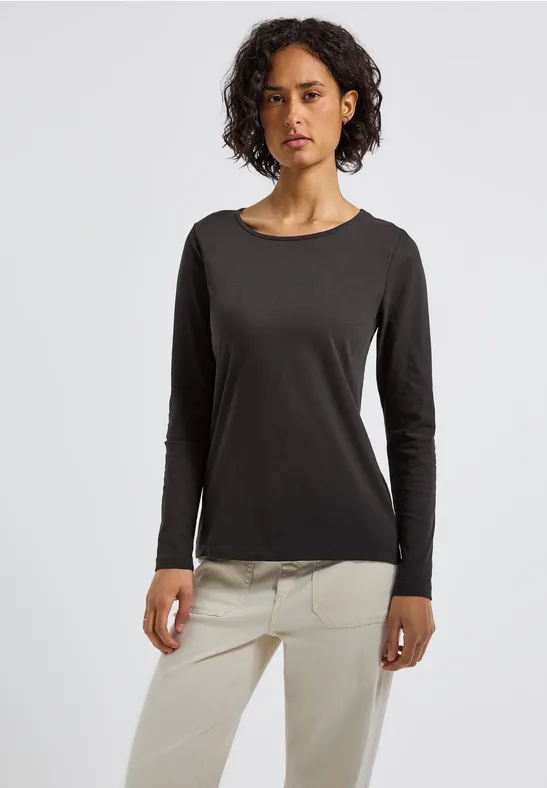 Basic Langarmshirt darkest brown