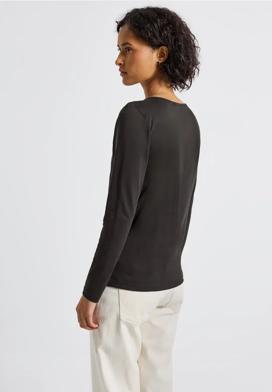 Basic Langarmshirt darkest brown