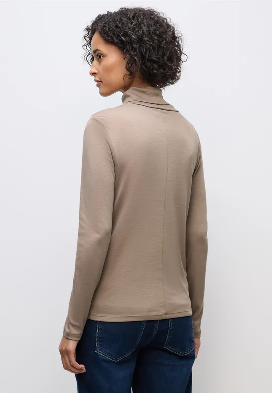 Basic shirt met coltrui bark brown