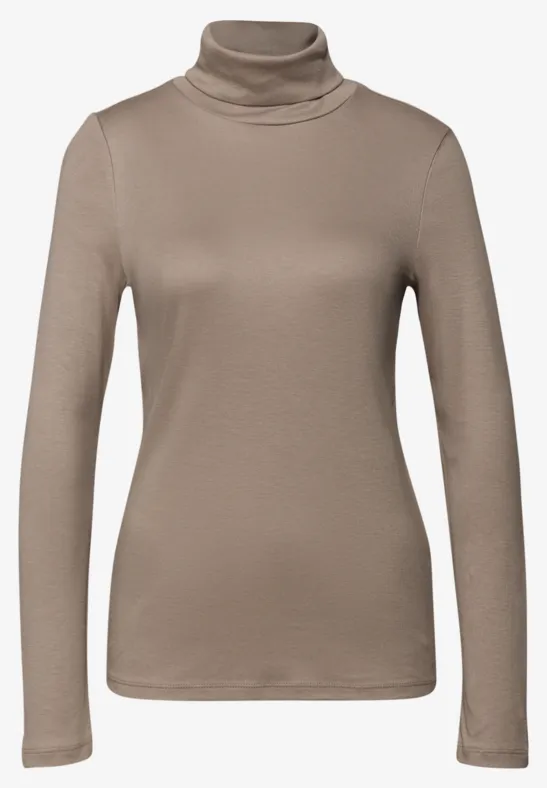 Basic shirt met coltrui bark brown