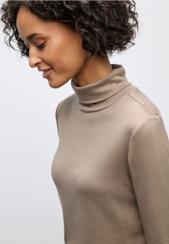 Basic shirt met coltrui bark brown