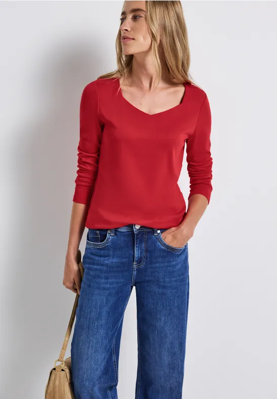 Shirt met carrée halslijn racing red