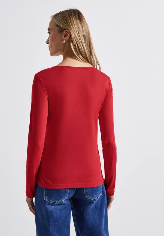 Shirt met carrée halslijn racing red