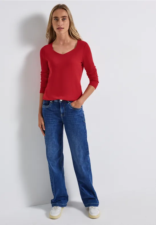 Shirt met carrée halslijn racing red