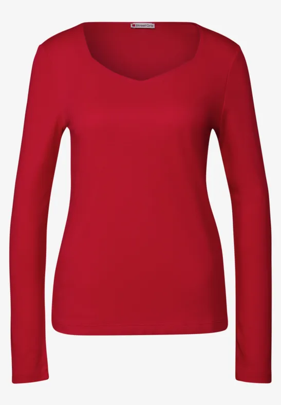 Shirt met carrée halslijn racing red