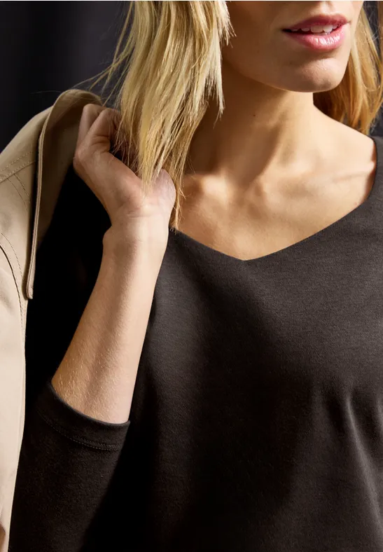 Shirt mit Carrée Ausschnitt deep roast brown