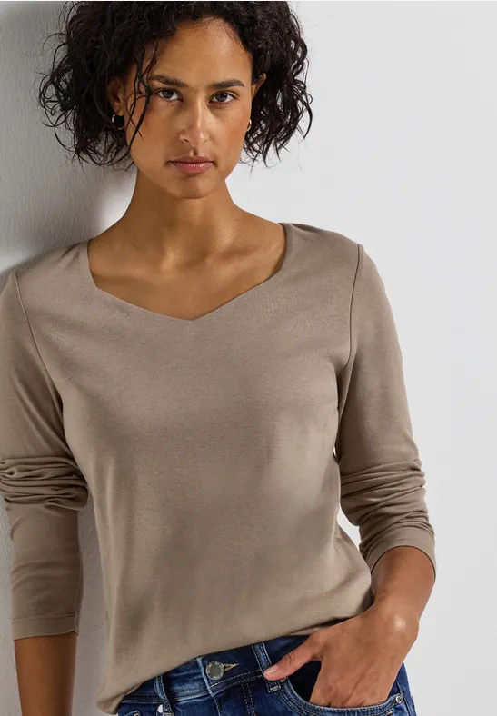 Shirt mit Carrée Ausschnitt bark brown