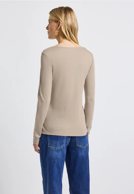 Shirt met carrée halslijn morning beige
