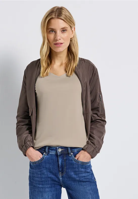 Shirt met carrée halslijn morning beige