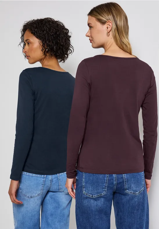 2er-Pack Langarmshirts deep blue/jazz berry