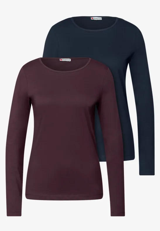 2er-Pack Langarmshirts deep blue/jazz berry