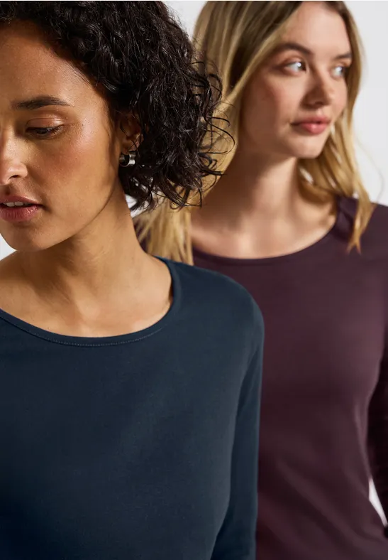 2er-Pack Langarmshirts deep blue/jazz berry