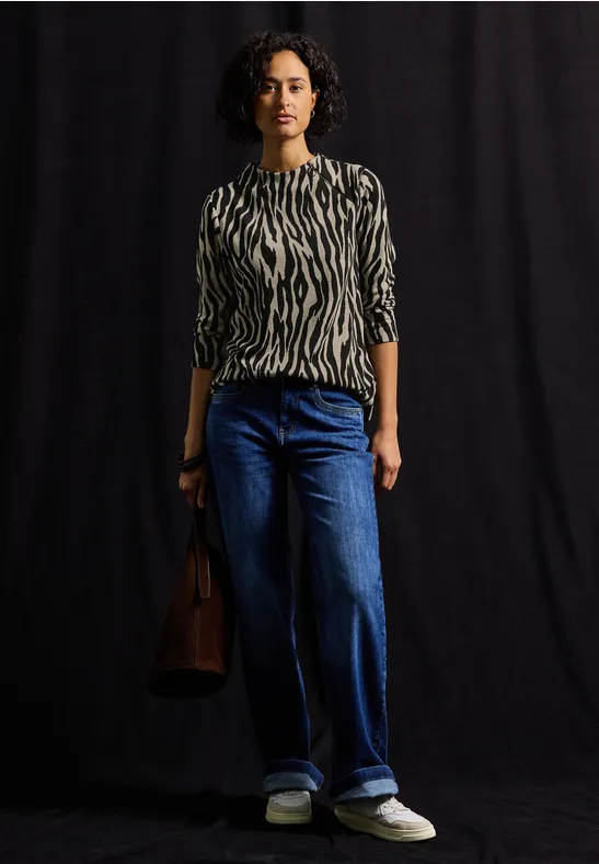 Jacquard Shirt mit Zipper Black