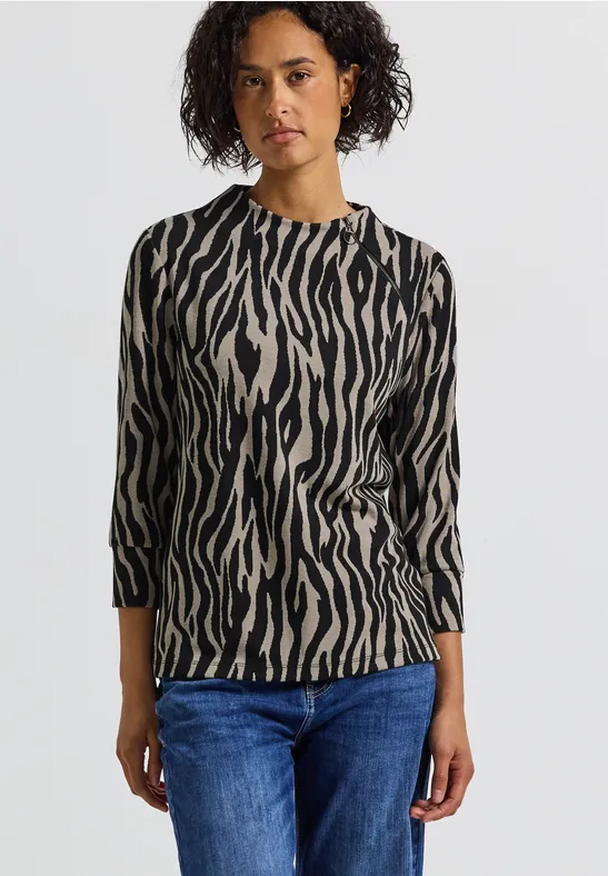 Jacquard Shirt mit Zipper Black