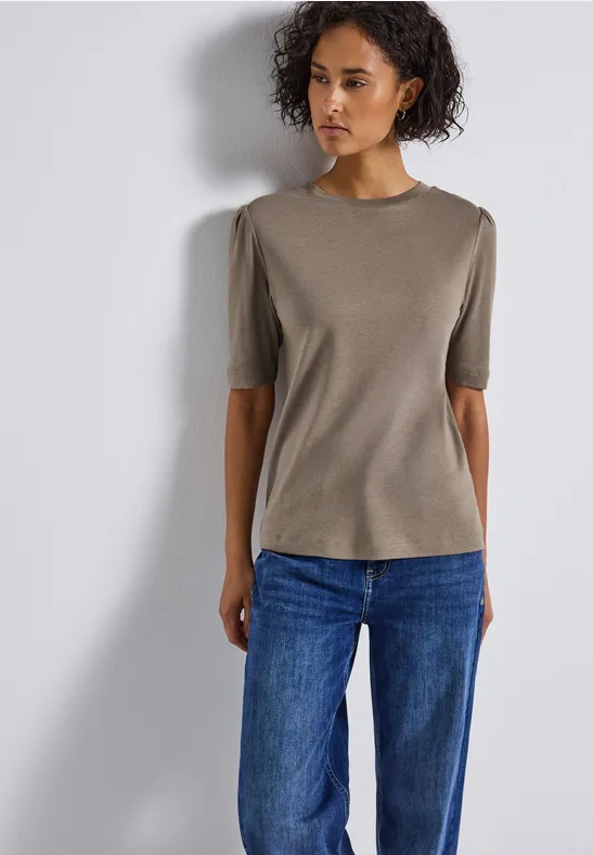 Basic Shirt met rimpels bark brown