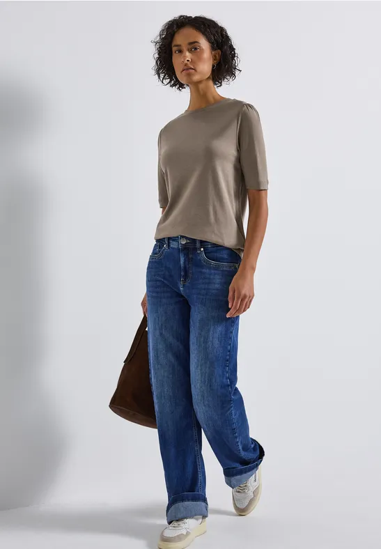 Basic Shirt met rimpels bark brown