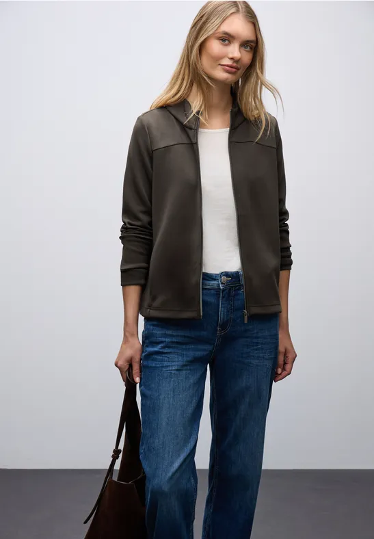 Silk-Look jas met ritssluiting darkest brown