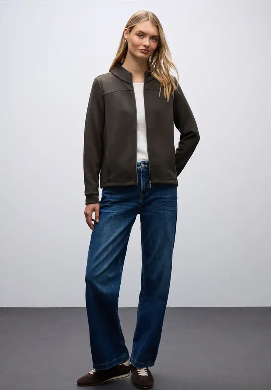 Silk-Look jas met ritssluiting darkest brown