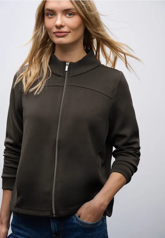 Silk-Look jas met ritssluiting darkest brown