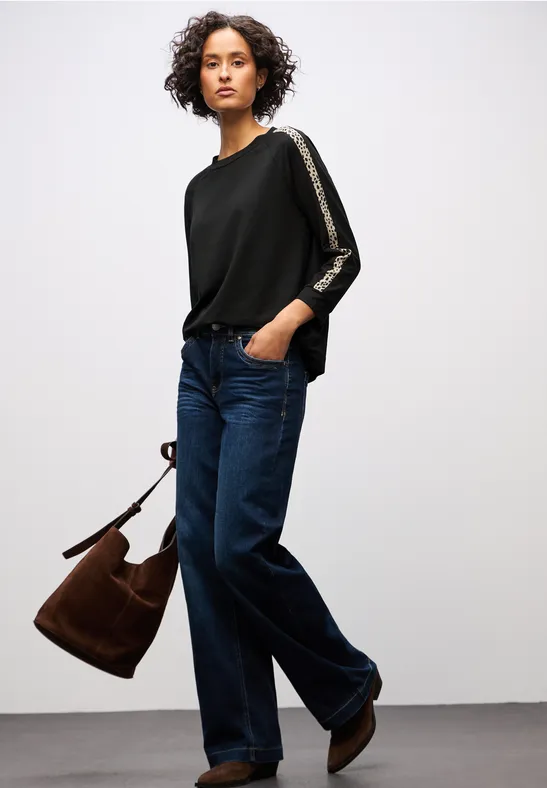 T-shirt avec bandes de galon léopard Black