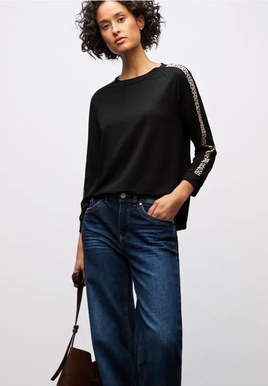 T-shirt avec bandes de galon léopard Black