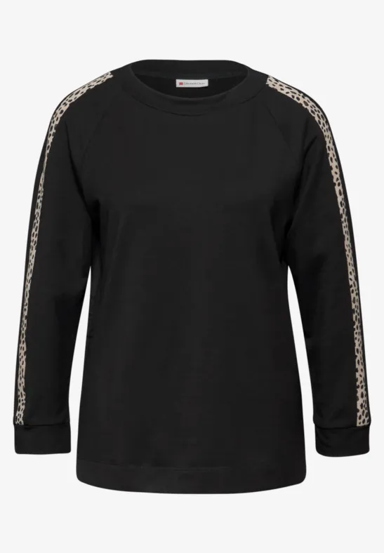 T-shirt avec bandes de galon léopard Black