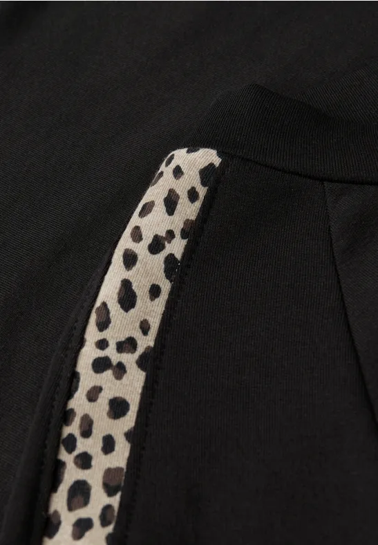 T-shirt avec bandes de galon léopard Black