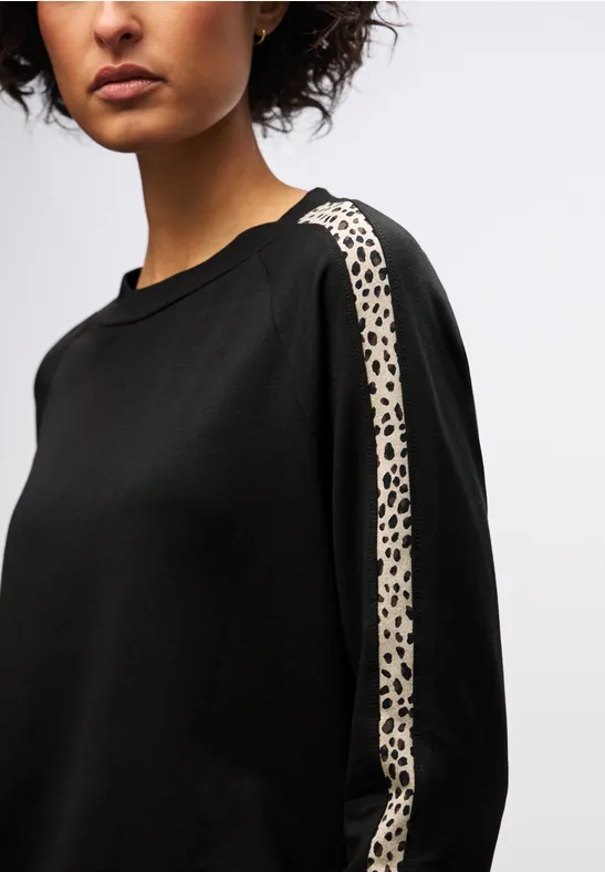 T-shirt avec bandes de galon léopard Black