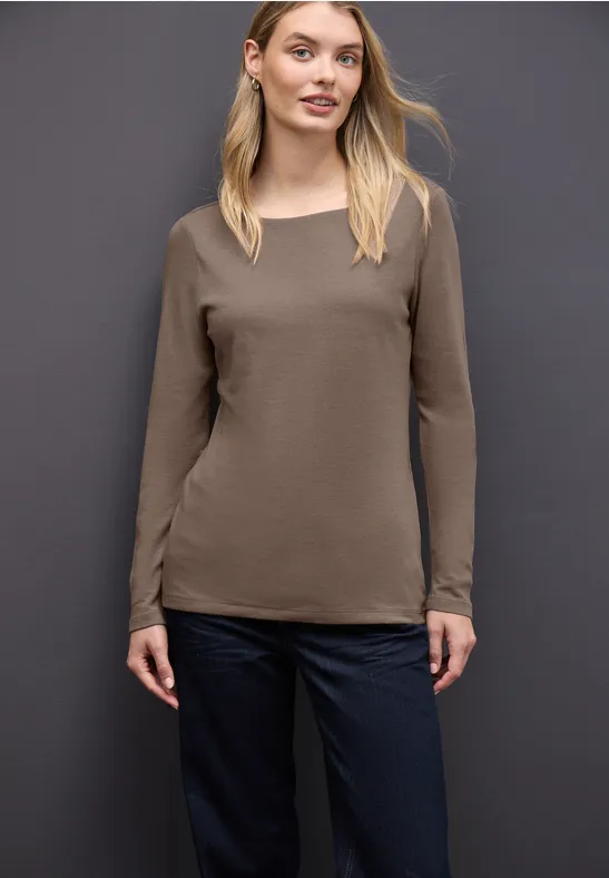 Basic shirt met lange mouwen silk brown