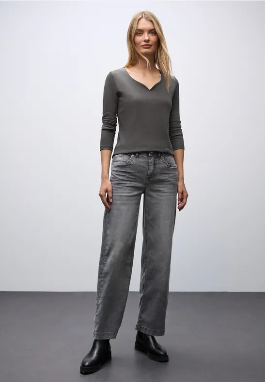 Shirt met hartvormige halslijn lead grey