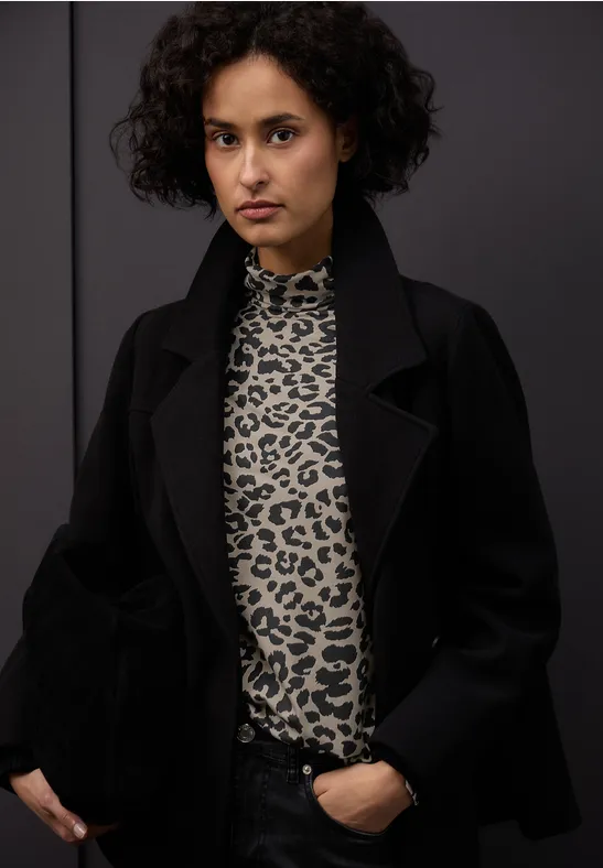 Gemustertes Rollkragenshirt soft beige