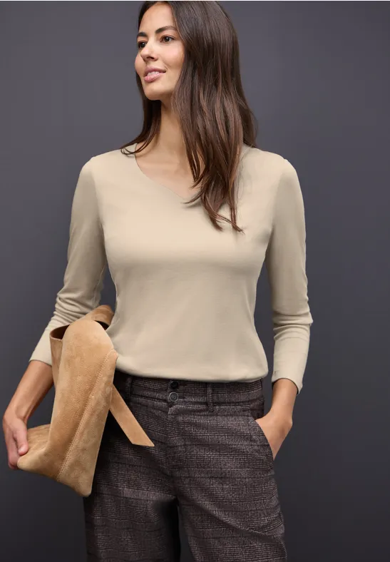 Shirt met hartvormige halslijn cotton beige